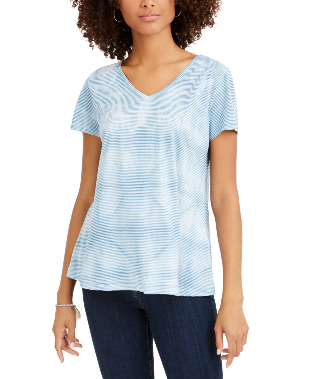 Blusa feminina estilo &amp; co, em mistura de linho tingido, azul, tamanho médio