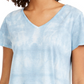 Blusa feminina estilo &amp; co, em mistura de linho tingido, azul, tamanho médio