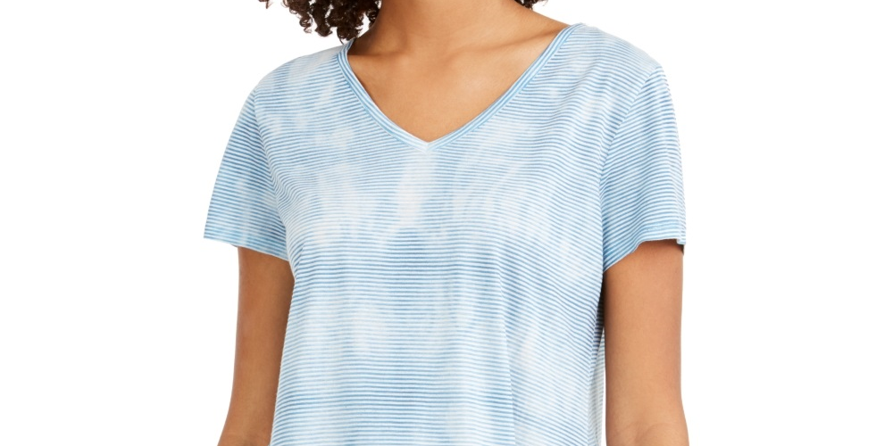 Blusa feminina estilo &amp; co, em mistura de linho tingido, azul, tamanho médio