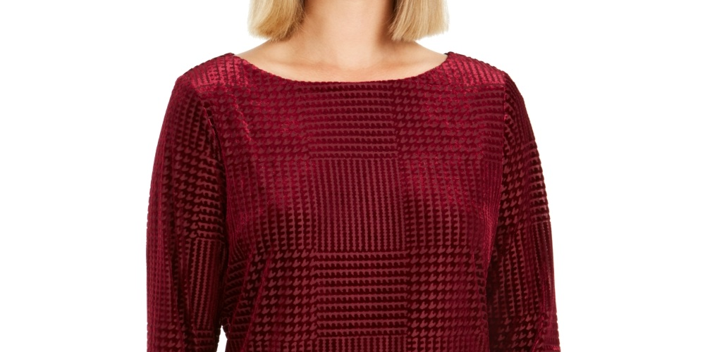 Charter Club Blusa de veludo texturizada feminina, tamanho vinho, médio