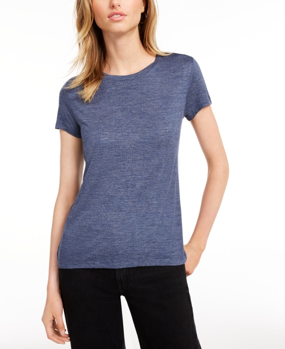 Camiseta feminina lisa com amarração nas costas Maison Jules, azul, tamanho XX-G