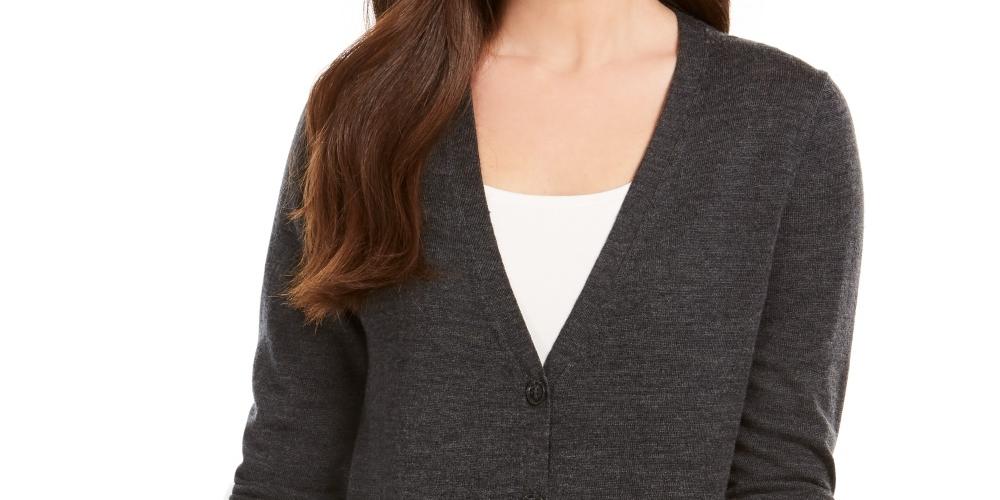 Cardigan feminino de lã merino com decote em V, cinza, tamanho XX-G
