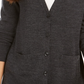 Cardigan feminino de lã merino com decote em V, cinza, tamanho XX-G