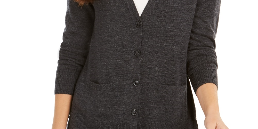 Cardigan feminino de lã merino com decote em V, cinza, tamanho XX-G