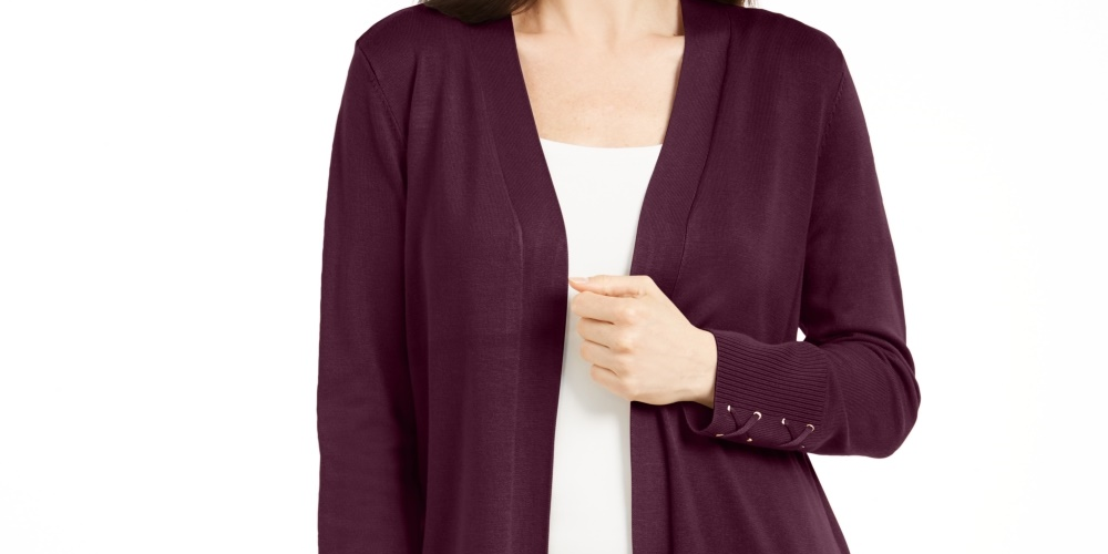 Cardigan feminino com mangas atadas e amarração JM Collection, roxo, tamanho médio