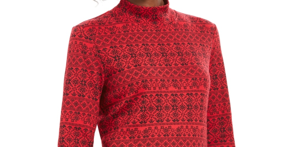 Karen Scott - Blusa feminina com estampa Fair Isle e gola falsa, vermelha, tamanho PS