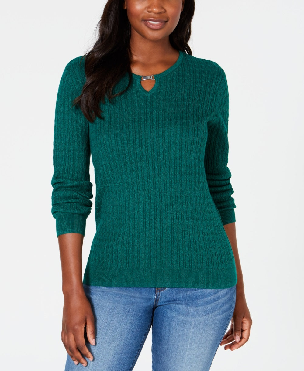Karen Scott Suéter Feminino de Tricô com Cordão de Algodão Verde Tamanho PL