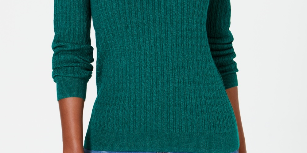 Karen Scott Suéter Feminino de Tricô com Cordão de Algodão Verde Tamanho PL