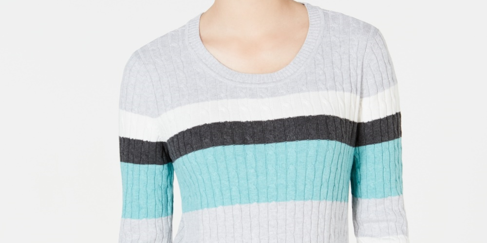 Karen Scott Suéter Feminino Listrado de Algodão em Tricô Azul Tamanho Pequeno