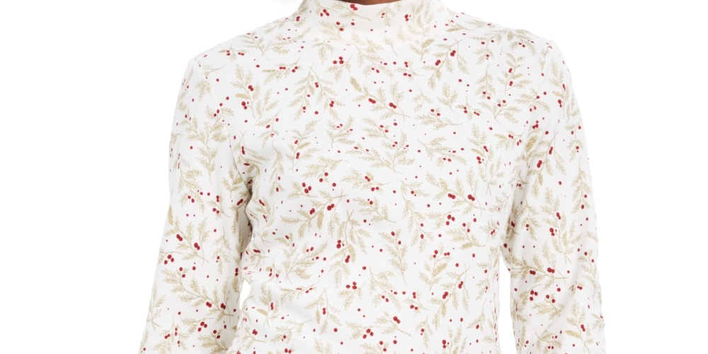 Karen Scott Blusa Feminina Estampada Wheat Fields Gola Simulada Branca Tamanho Pequeno