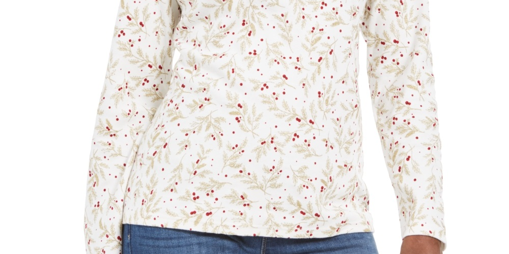 Karen Scott Blusa Feminina Estampada Wheat Fields Gola Simulada Branca Tamanho Pequeno