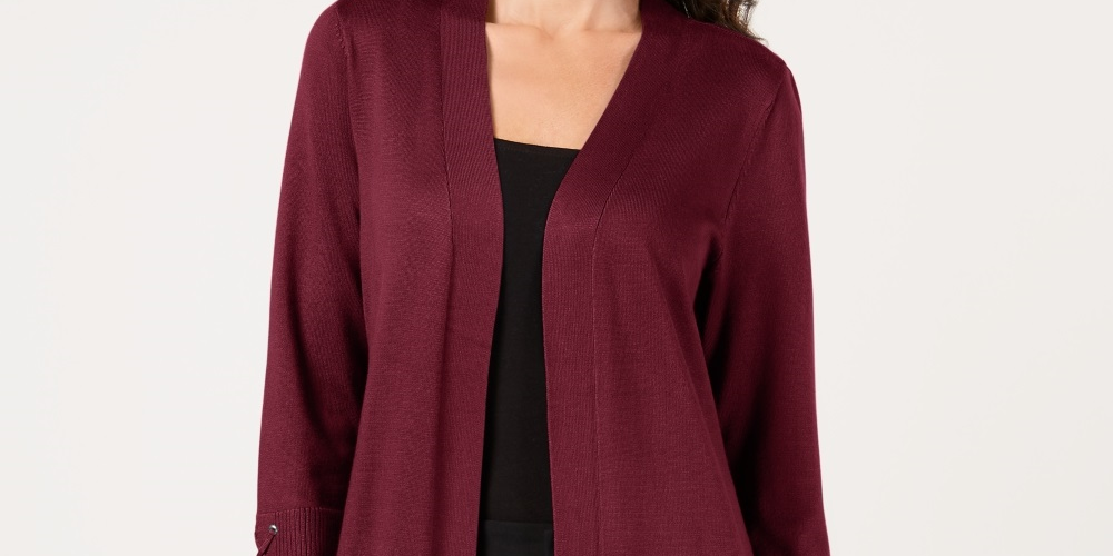 Cardigan Duster Feminino JM Collection Frente Aberta Vermelho Tamanho Pequeno X-Grande