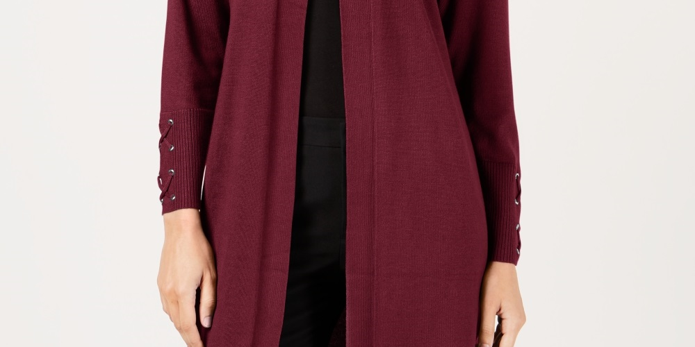 Cardigan Duster Feminino JM Collection Frente Aberta Vermelho Tamanho Pequeno X-Grande