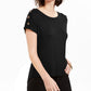 Blusa feminina NY Collection com mangas abotoadas, preta, tamanho pequeno, médio