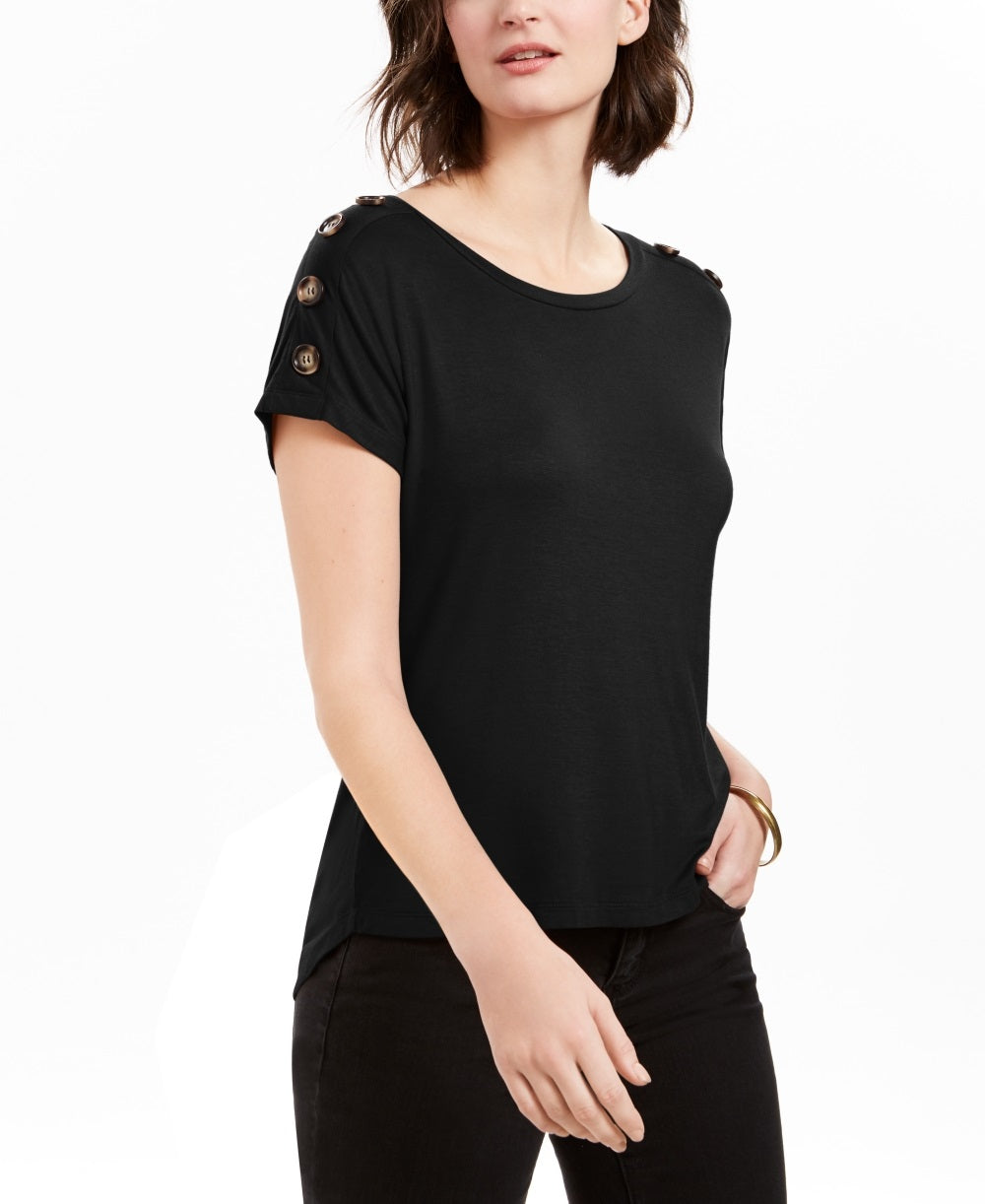 Blusa feminina NY Collection com mangas abotoadas, preta, tamanho pequeno, médio
