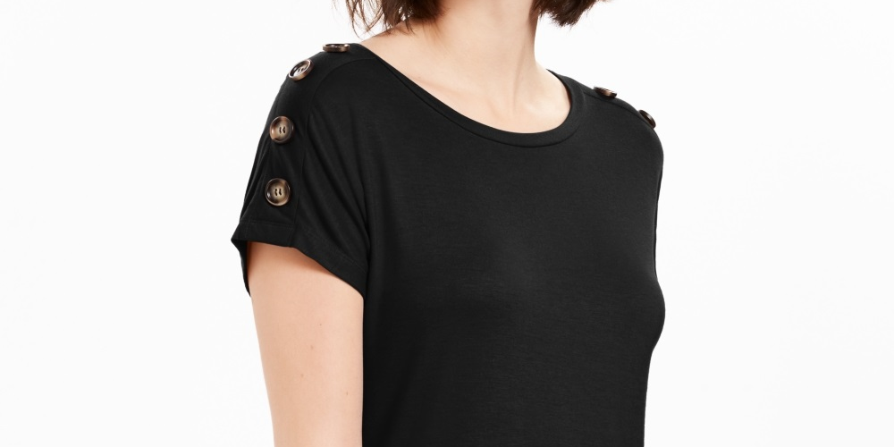 Blusa feminina NY Collection com mangas abotoadas, preta, tamanho pequeno, médio