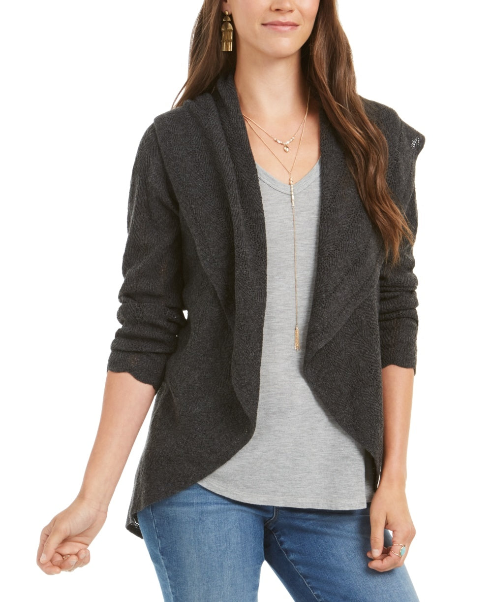 Cardigan feminino Petite Pointelle com gola xale cinza PS da Style &amp; Co