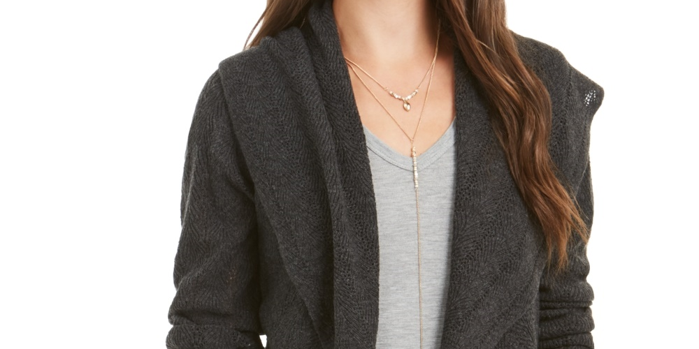Cardigan feminino Petite Pointelle com gola xale cinza PS da Style &amp; Co