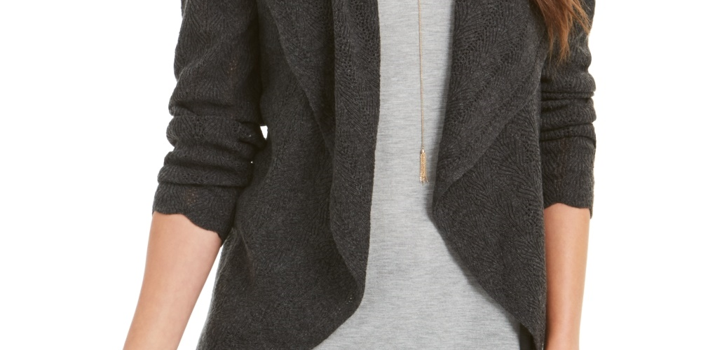 Cardigan feminino Petite Pointelle com gola xale cinza PS da Style &amp; Co