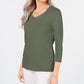 Karen Scott Blusa feminina de algodão com decote em V e acabamento em botões, verde, tamanho extragrande