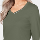 Karen Scott Blusa feminina de algodão com decote em V e acabamento em botões, verde, tamanho extragrande
