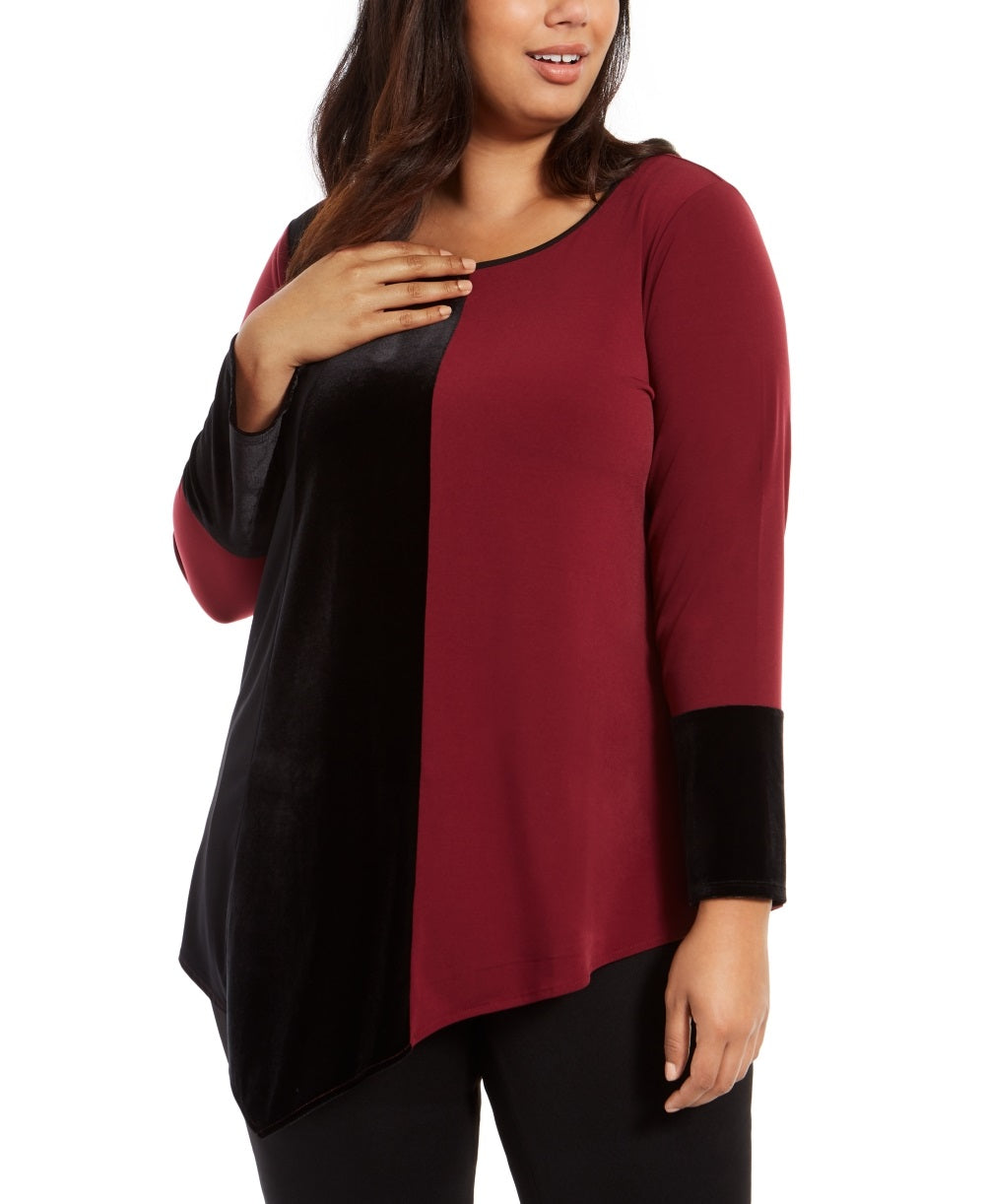 Túnica feminina Alfani Plus Colorblock assimétrica vinho tamanho 2X