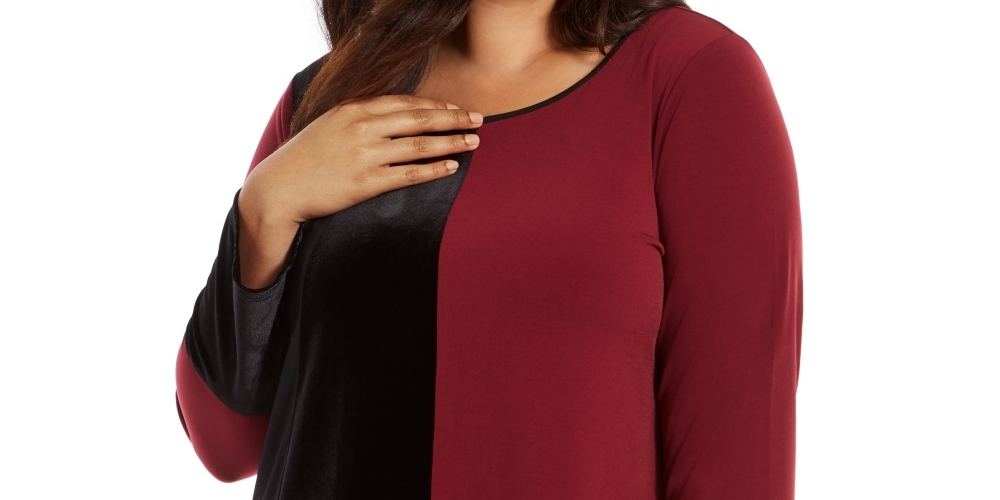 Túnica feminina Alfani Plus Colorblock assimétrica vinho tamanho 2X
