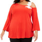 Túnica Alfani Plus Size Feminina com Apliques de Um Ombro, Média, Vermelha, Tamanho 4X