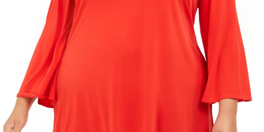 Túnica Alfani Plus Size Feminina com Apliques de Um Ombro, Média, Vermelha, Tamanho 4X