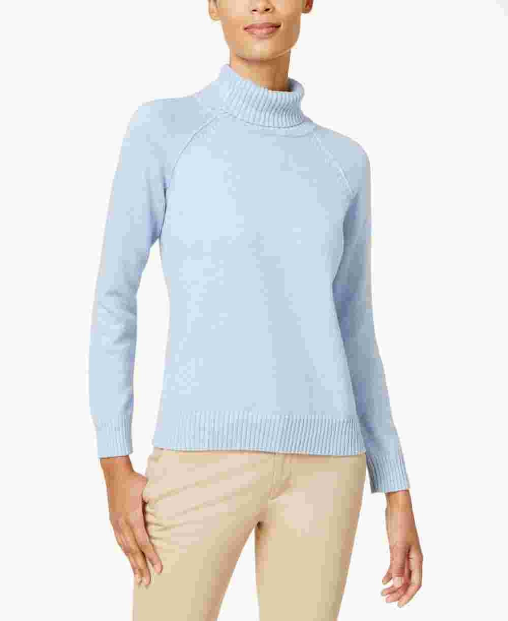 Karen Scott Suéter Feminino Azul Claro Manga Longa Gola Alta Tamanho Pequeno X-Grande