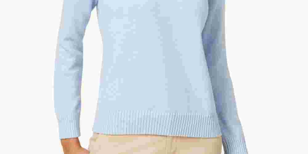 Karen Scott Suéter Feminino Azul Claro Manga Longa Gola Alta Tamanho Pequeno X-Grande