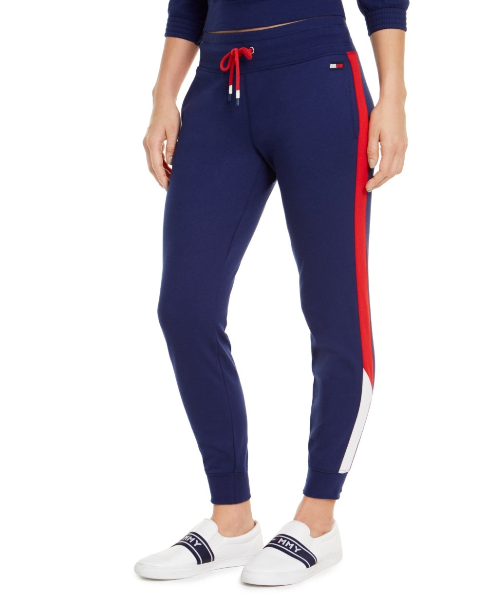Calça jogger feminina Tommy Hilfiger Sport Colorblocked azul tamanho pequeno