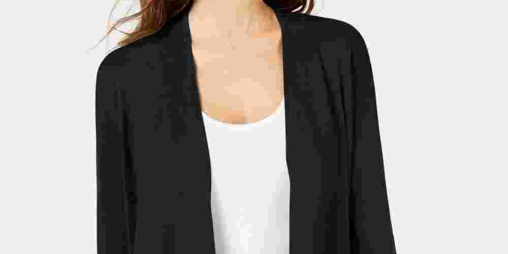 Cardigan feminino Alfani com manga amarrada, preto, tamanho pequeno, extragrande