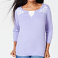 Karen Scott Blusa feminina bordada de algodão com camadas, roxa, tamanho pequeno e pequeno
