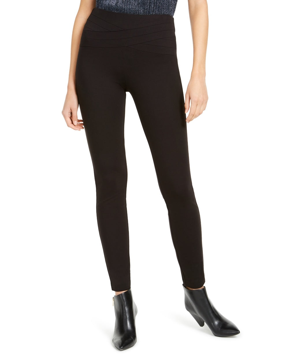 Calça feminina com cós ondulado e puxador INC International Concepts, preta, tamanho 14, pequena