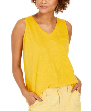 Regata feminina de algodão com decote em V, tamanho grande, dourada, estilo &amp; co