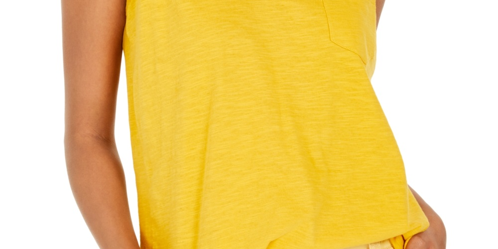 Regata feminina de algodão com decote em V, tamanho grande, dourada, estilo &amp; co