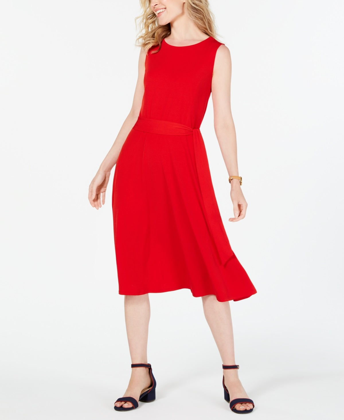 Vestido midi feminino Charter Club com amarração na cintura, tamanho grande, vermelho
