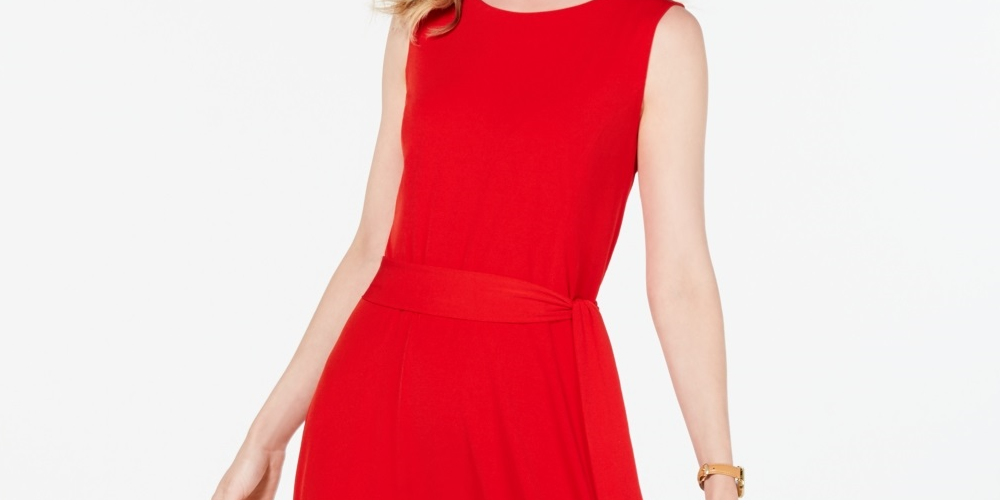 Vestido midi feminino Charter Club com amarração na cintura, tamanho grande, vermelho