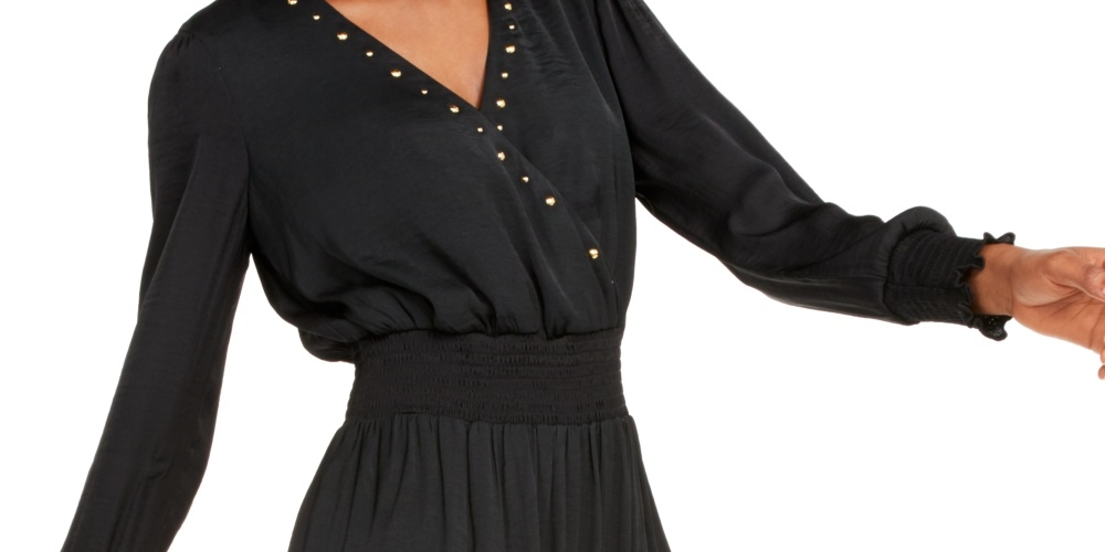 Vestido feminino com babados e tachas da INC International Concepts, preto, tamanho PL