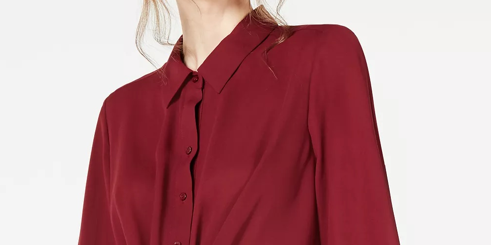 Blusa feminina Alfani Petite Twist com botões na frente, tamanho vinho, pequena, extragrande