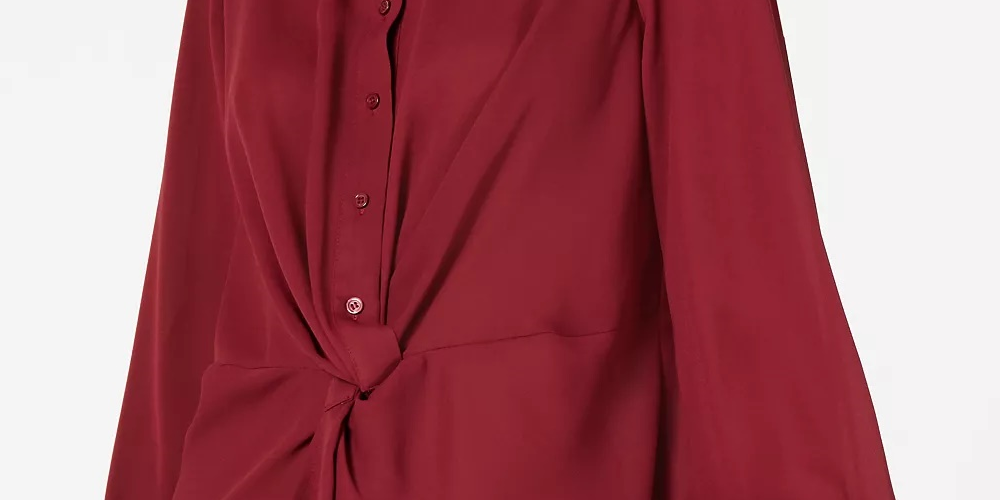 Blusa feminina Alfani Petite Twist com botões na frente, tamanho vinho, pequena, extragrande