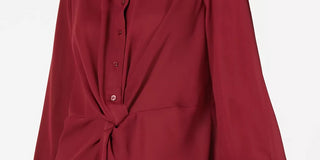 Blusa feminina Alfani Petite Twist com botões na frente, tamanho vinho, pequena, extragrande