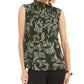 Blusa feminina Alfani Petite Smocked com gola alta, verde, tamanho PL