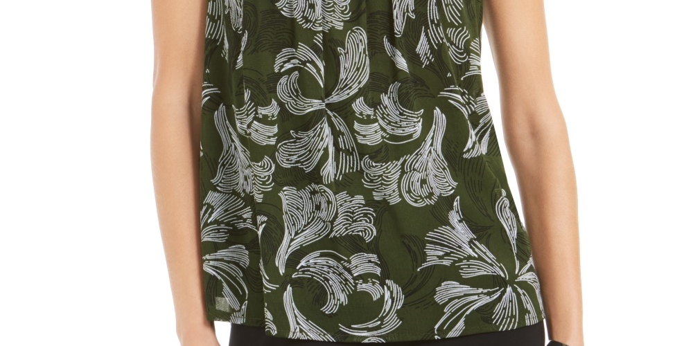 Blusa feminina Alfani Petite Smocked com gola alta, verde, tamanho PL