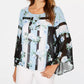 Blusa Alfani Feminina Petite Estampada Manga Anjo Azul Marinho Tamanho Petit X-Large