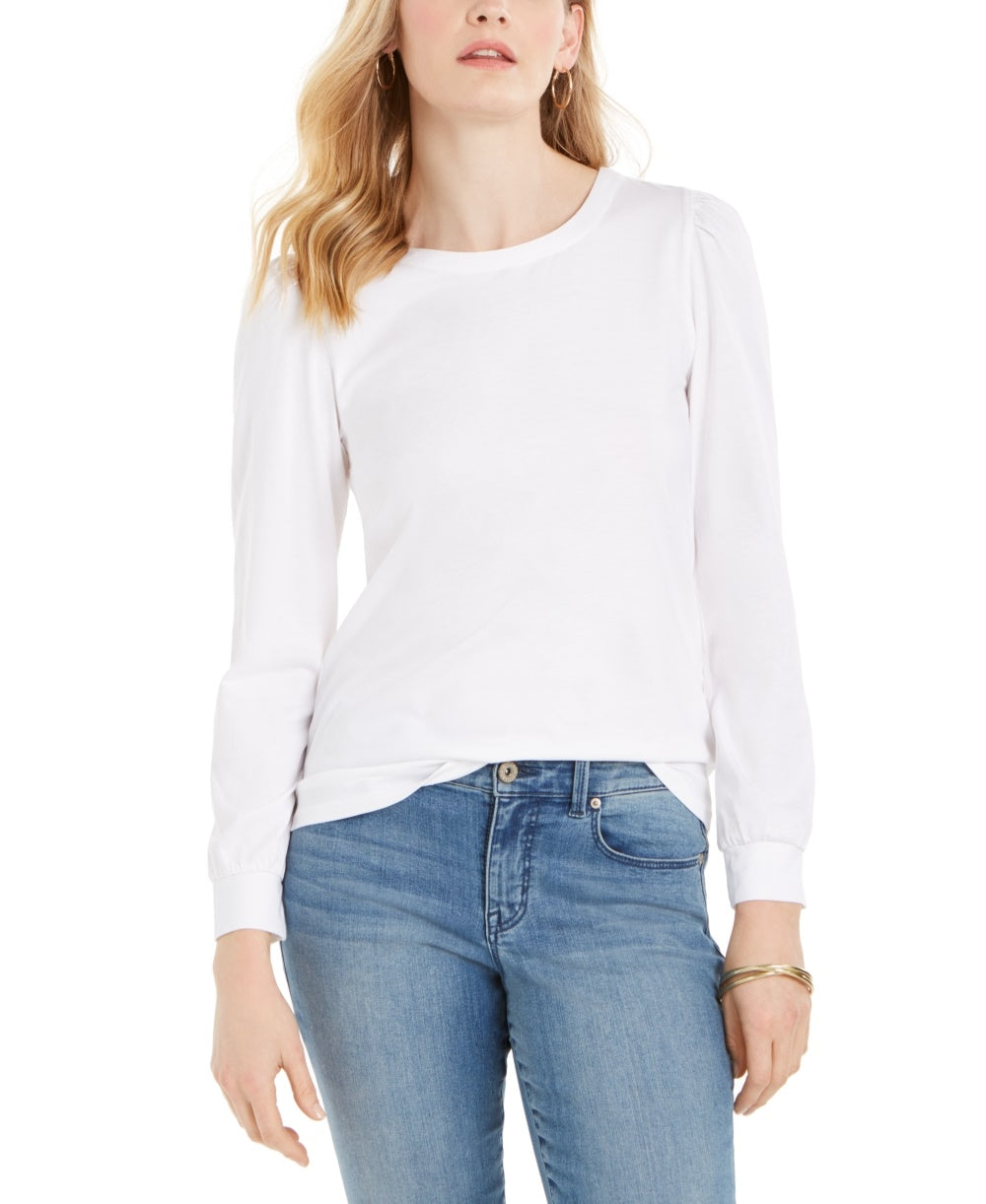 Charter Club Supima Puff Sleeve Top Feminino Branco Tamanho X-G