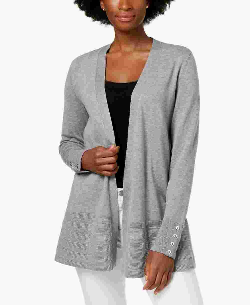 Cardigan feminino Charter Club com frente aberta em malha cinza, tamanho extragrande