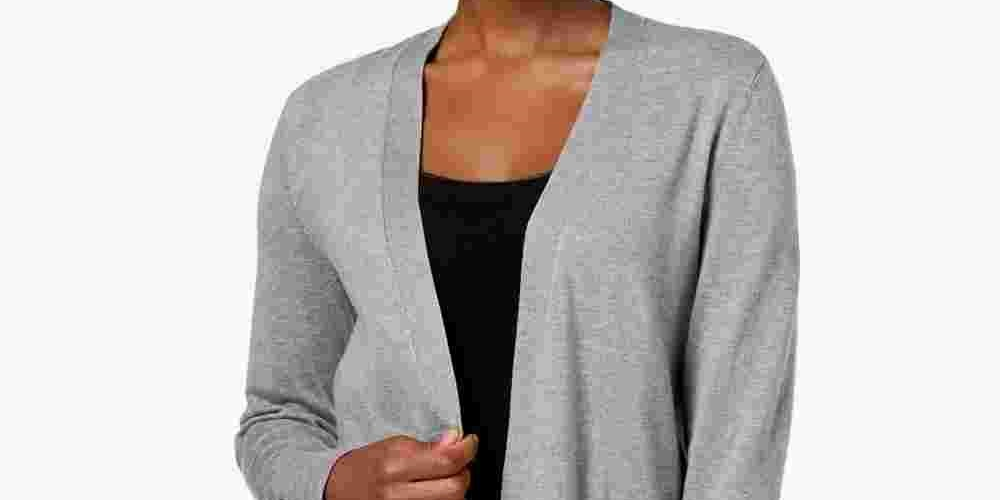 Cardigan feminino Charter Club com frente aberta em malha cinza, tamanho extragrande