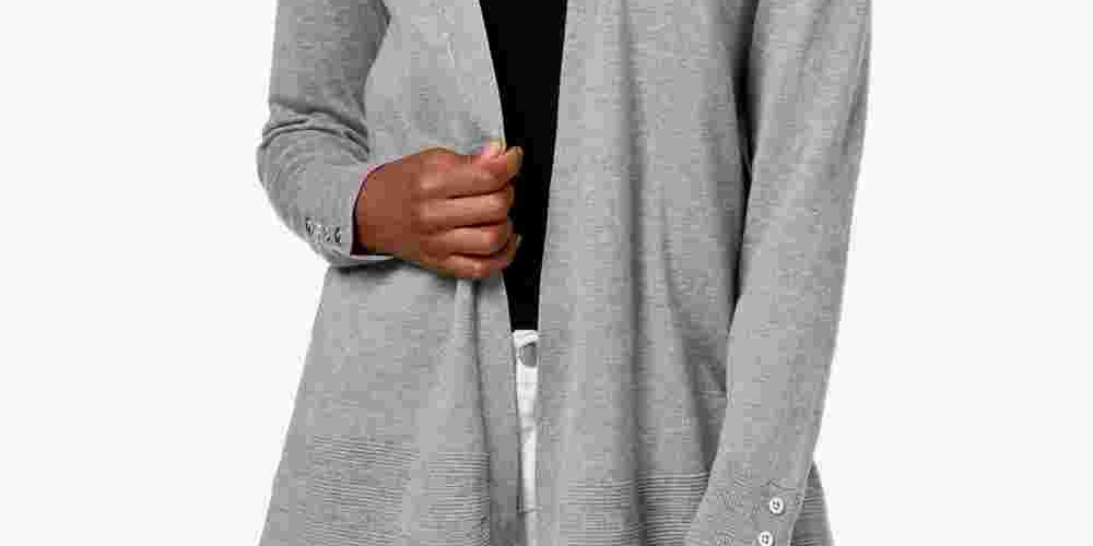 Cardigan feminino Charter Club com frente aberta em malha cinza, tamanho extragrande